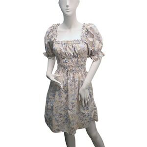 Levi's Floral Smocked Mini Dress L Puff Sleeve Cottagecore Prairie Pastel Spring